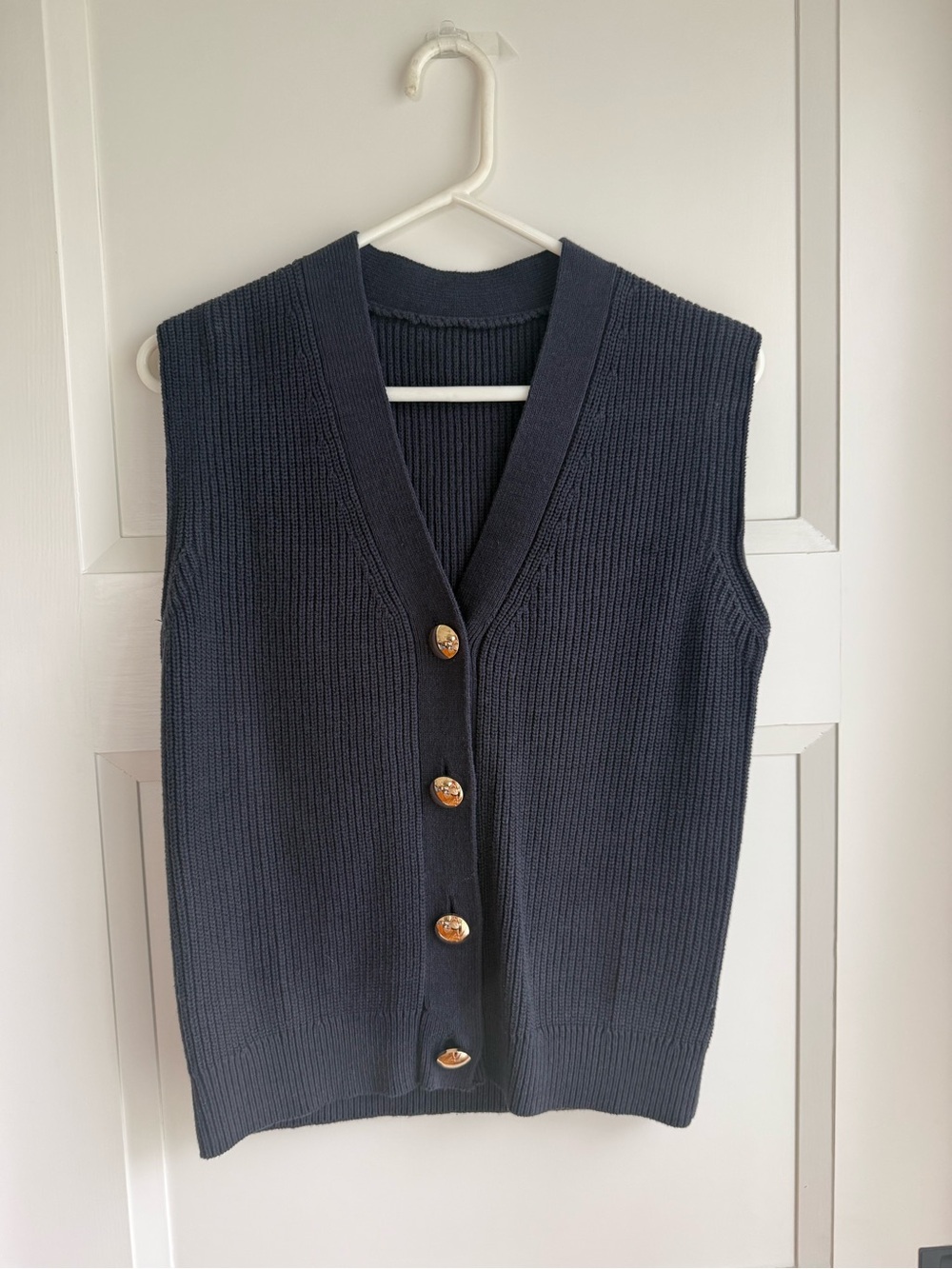 Commense Navy Knit Vest with Button Front